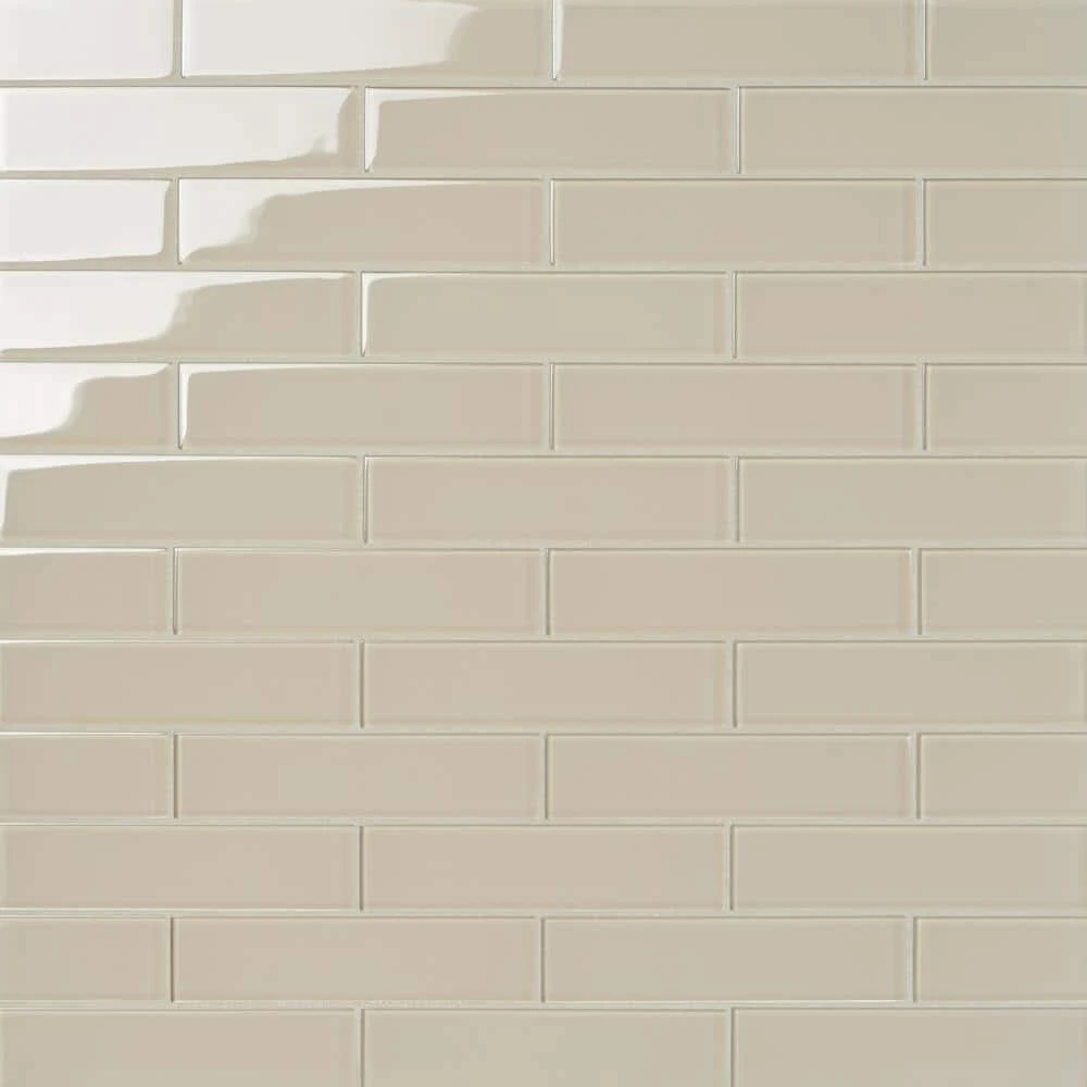 Contempo Beige 2 in. x 8 in. x 8mm Polished Glass Floor and Wall Tile (36 pieces 4 sq.ft./Box) by Ivy Hill Tile