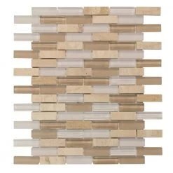 Cottage Ridge Mini Brick Beige 9.75 in. x 12 in. Interlocking Glass/Travertine Mosaic Tile (8.12 sq. ft./Case) by Jeffrey Court
