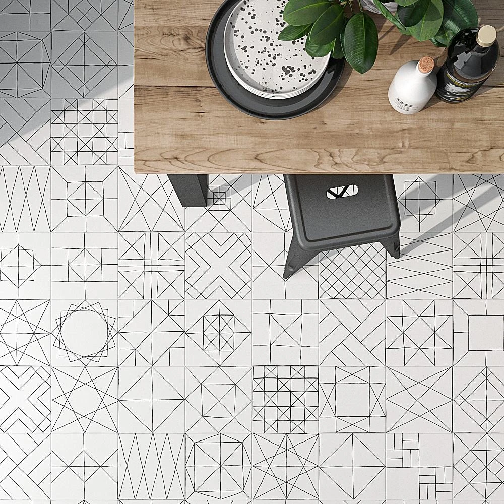 Infinitum Encaustic Black and White 9 in. x 9 in. Matte Porcelain Floor and Wall Tile (10.76 sq. ft./Case) by Ivy Hill Tile - Image 4