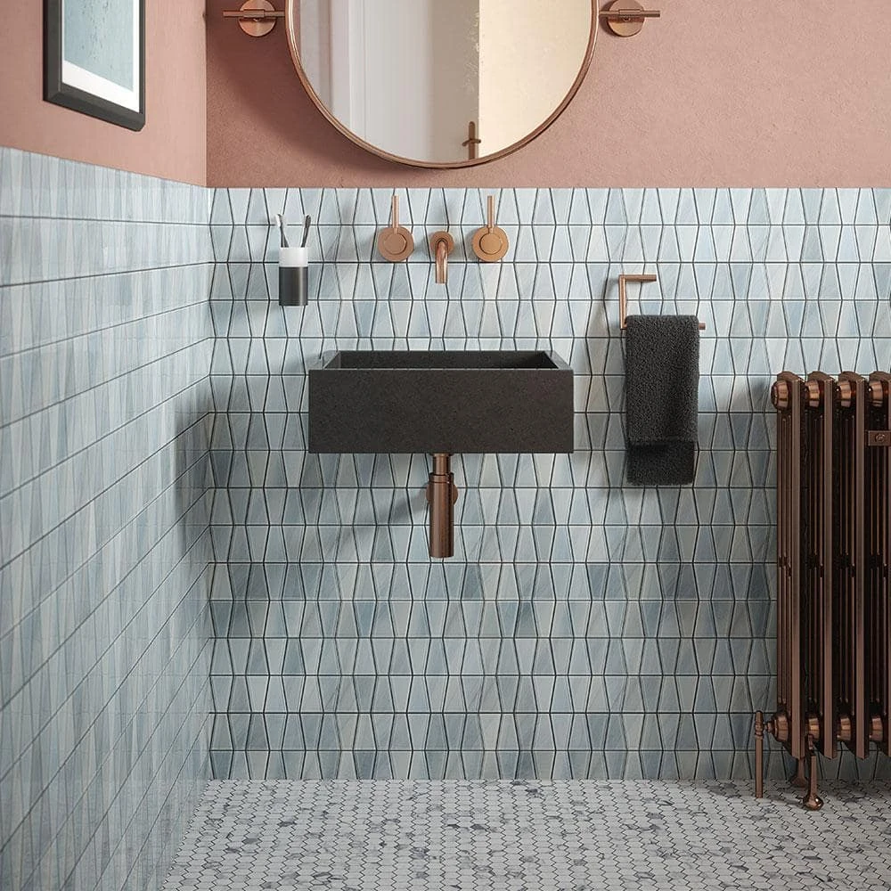 Orbit Trapazoid Blue 12.25 in. x 12.125 in. Trapezoid Gloss Glass Mosaic Wall Tile (20.63 sq. ft./Case) by Jeffrey Court - Image 7