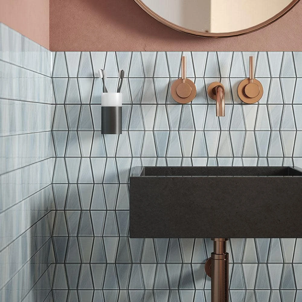 Orbit Trapazoid Blue 12.25 in. x 12.125 in. Trapezoid Gloss Glass Mosaic Wall Tile (20.63 sq. ft./Case) by Jeffrey Court - Image 2