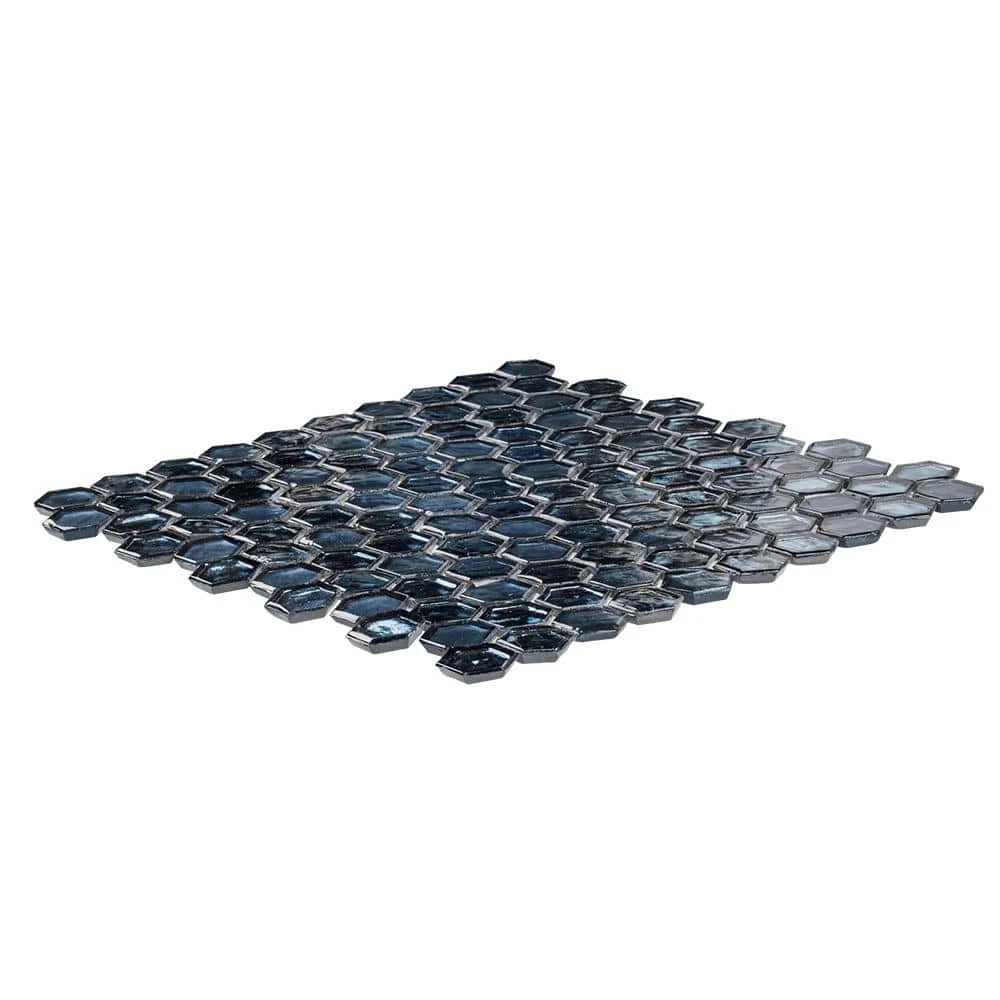 Mermaid Lagoon Blue 11.375 in. x 10.875 in. Hexagon Gloss Glass Wall Mosaic Tile (12.88 sq. ft./Case) by Jeffrey Court - Image 3