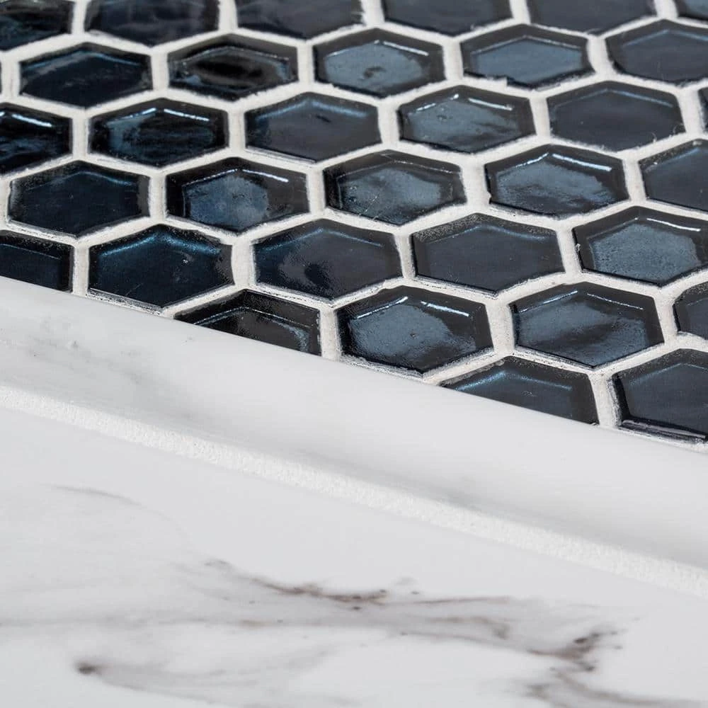 Mermaid Lagoon Blue 11.375 in. x 10.875 in. Hexagon Gloss Glass Wall Mosaic Tile (12.88 sq. ft./Case) by Jeffrey Court - Image 4