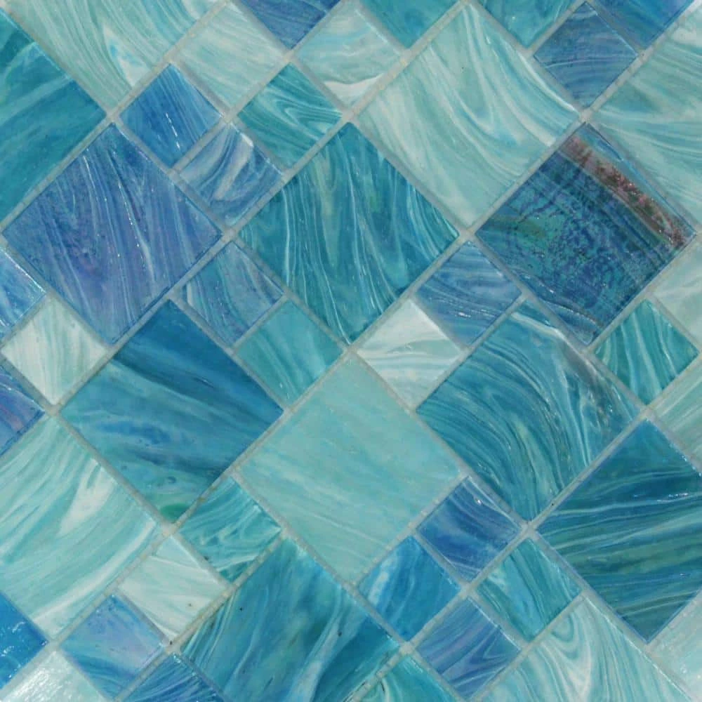 Aqua Blue Sky French Pattern 11.62 in. x 11-3/4 in. x 5 mm Glass Mosaic Tile by Ivy Hill Tile - Image 2