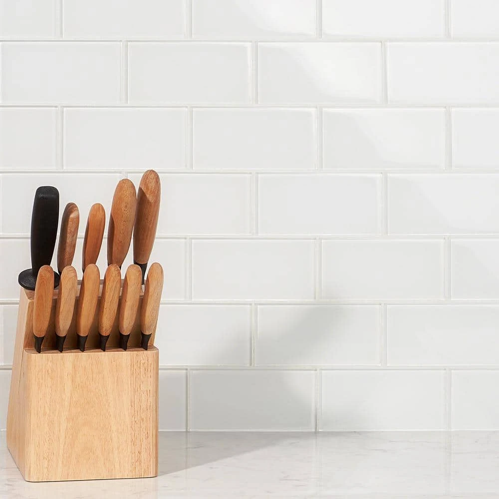 Contempo Bright White 3 in. x 6 in. x 8 mm Polished Glass Subway Floor and Wall Tile (32 pieces 4 sq.ft./Box) by Ivy Hill Tile - Image 4