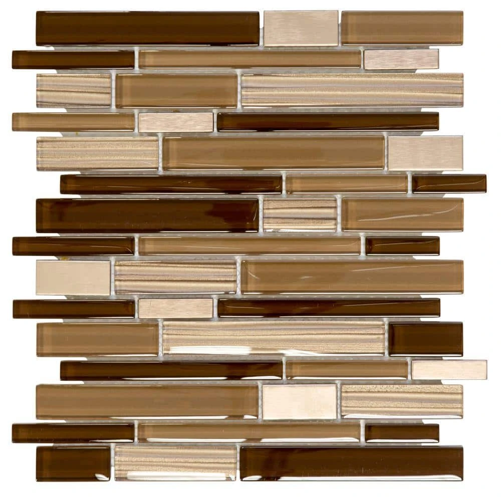 Gold Drop Brown 10.75 in. x 11.75 in. Interlocking Gloss Glass and Matte Metal Mosaic Tile (8.77 sq. ft./Case) by Jeffrey Court