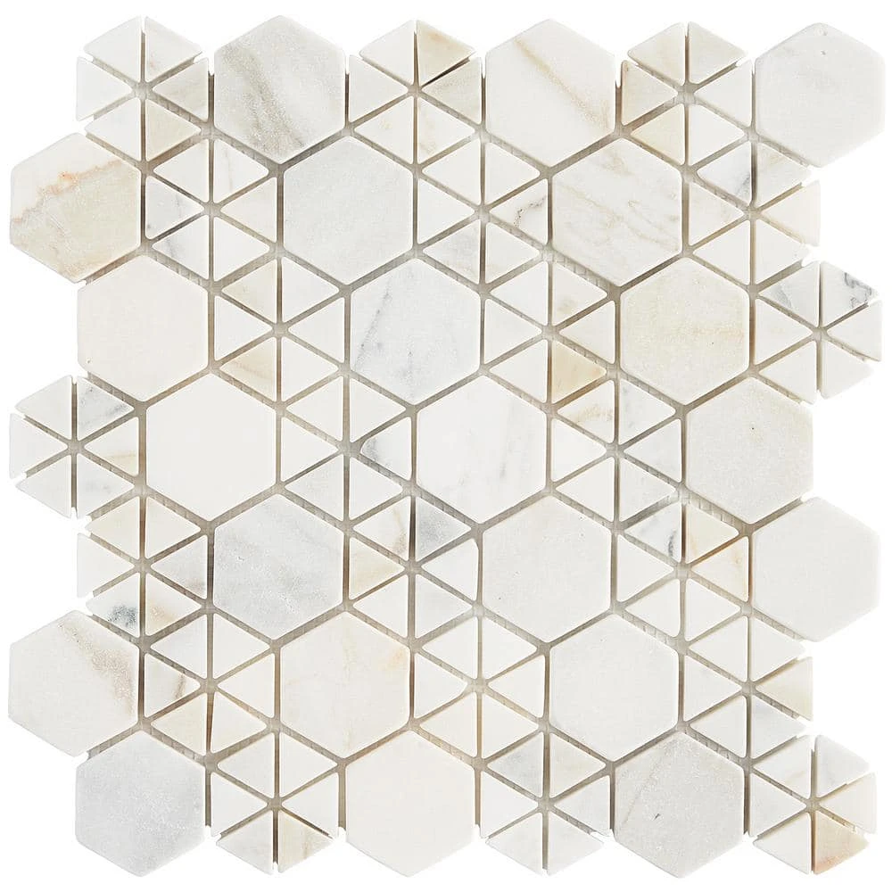 Koror Calacatta 11.73 in. x 12 in. Matte Marble Floor and Wall Mosaic Tile (0.97 sq. ft./Sheet) by Ivy Hill Tile - Image 4