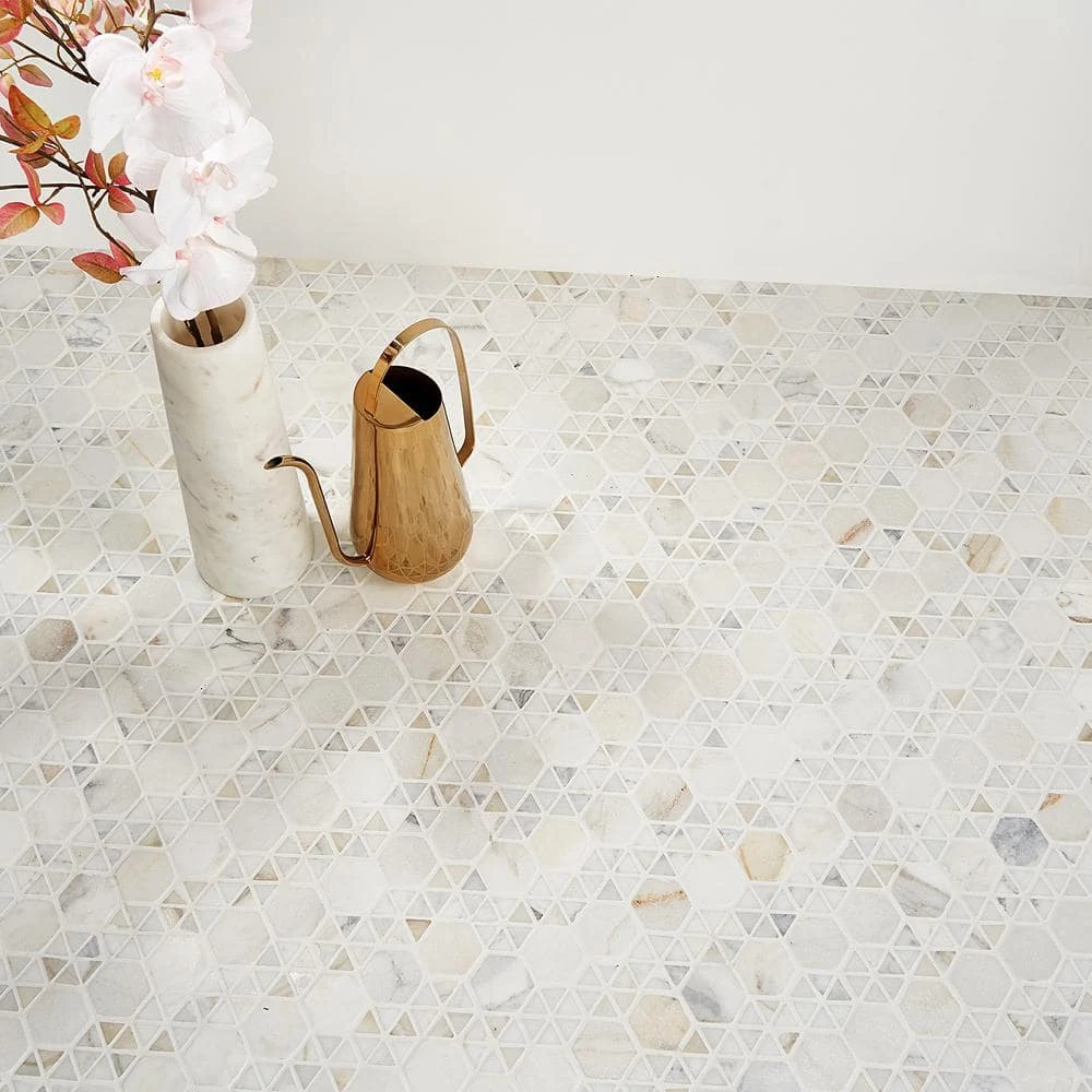 Koror Calacatta 11.73 in. x 12 in. Matte Marble Floor and Wall Mosaic Tile (0.97 sq. ft./Sheet) by Ivy Hill Tile - Image 2