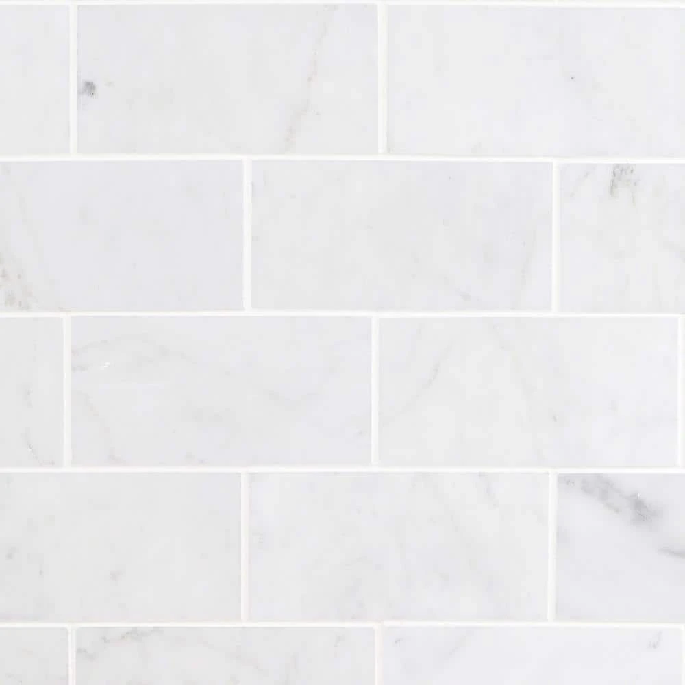 White Carrara 3 in. x 6 in. x 9mm Polished Marble Subway Tile (40 pieces / 5 sq. ft. / box) by Ivy Hill Tile