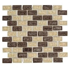 Hazelnut Butter Crackle Cream 12 in. x 11.5 in. Interlocking Glossy Ceramic/Glass Wall Mosaic Tile (4.79 sq. ft./Case) by Jeffrey Court
