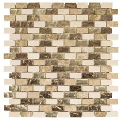 Molten 11.875 in. x 11.25 in. Interlocking Cream Glass/Cream and Emperador Marble Mosaic Tile (.927 sq. ft./Each) by Jeffrey Court