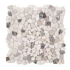 River Rock Medley 11.5 in. x 11.5 in. Cream Travertine/ Cream and Brown Marble Wall and Floor Mosaic Tile by Jeffrey Court