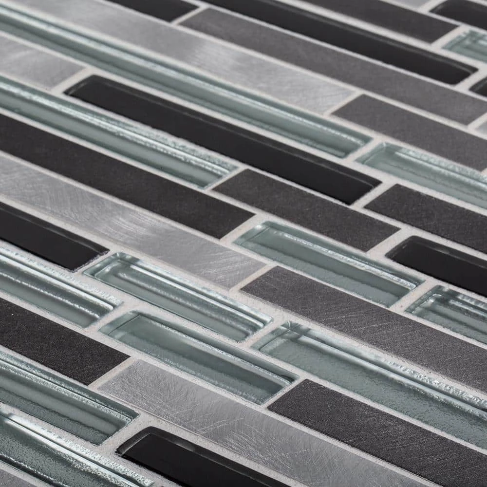 Binary Code Gray and Blue 11.625 in. x 11.625 in. Interlocking Glass and Metal Mosaic Tile (14.22 sq. ft./Case) by Jeffrey Court - Image 4