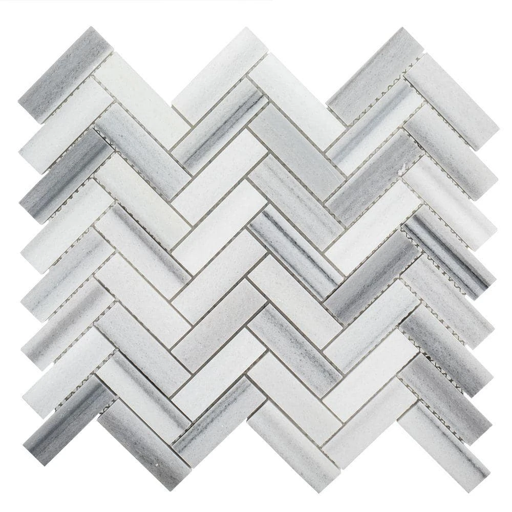 Zebra Plains Gray 12.875 in x 11.125 in. Herringbone Polished Marble Wall and Floor Mosaic Tile (9.947 sq. ft./Case) by Jeffrey Court