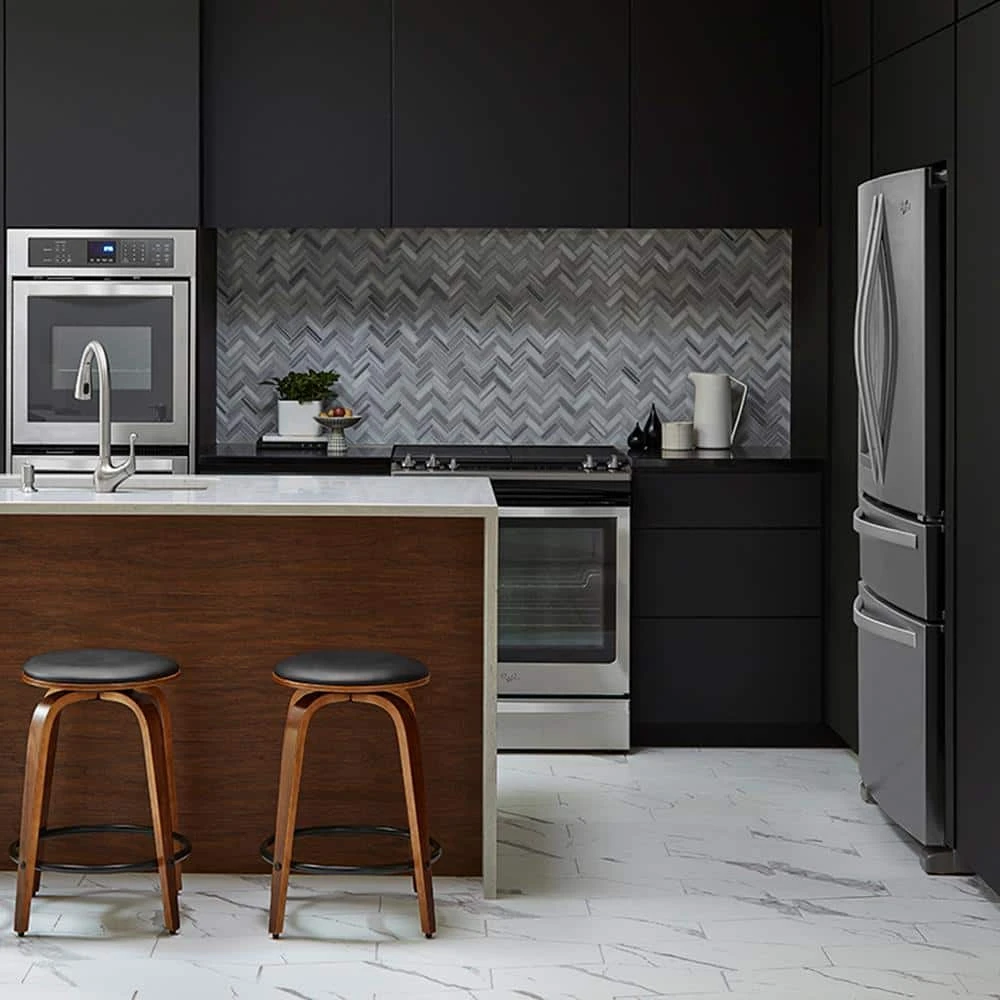 Zebra Plains Gray 12.875 in x 11.125 in. Herringbone Polished Marble Wall and Floor Mosaic Tile (9.947 sq. ft./Case) by Jeffrey Court - Image 2