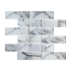 Geode Brick Gray 11.625 in. x 11.25 in. Interlocking Glossy Glass Mosaic Tile (0.908 sq. ft./Each) by Jeffrey Court