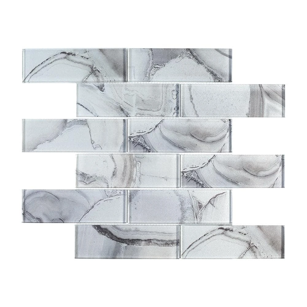 Geode Brick Gray 11.625 in. x 11.25 in. Interlocking Glossy Glass Mosaic Tile (0.908 sq. ft./Each) by Jeffrey Court