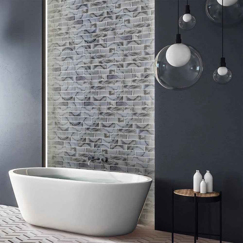Geode Brick Gray 11.625 in. x 11.25 in. Interlocking Glossy Glass Mosaic Tile (0.908 sq. ft./Each) by Jeffrey Court - Image 2