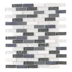 Silver Tradition Mini Brick Gray 9.75 in. x 11.875 in. Interlocking Mixed Glass/Marble Mosaic Tile (8.04 sq. ft./Case) by Jeffrey Court