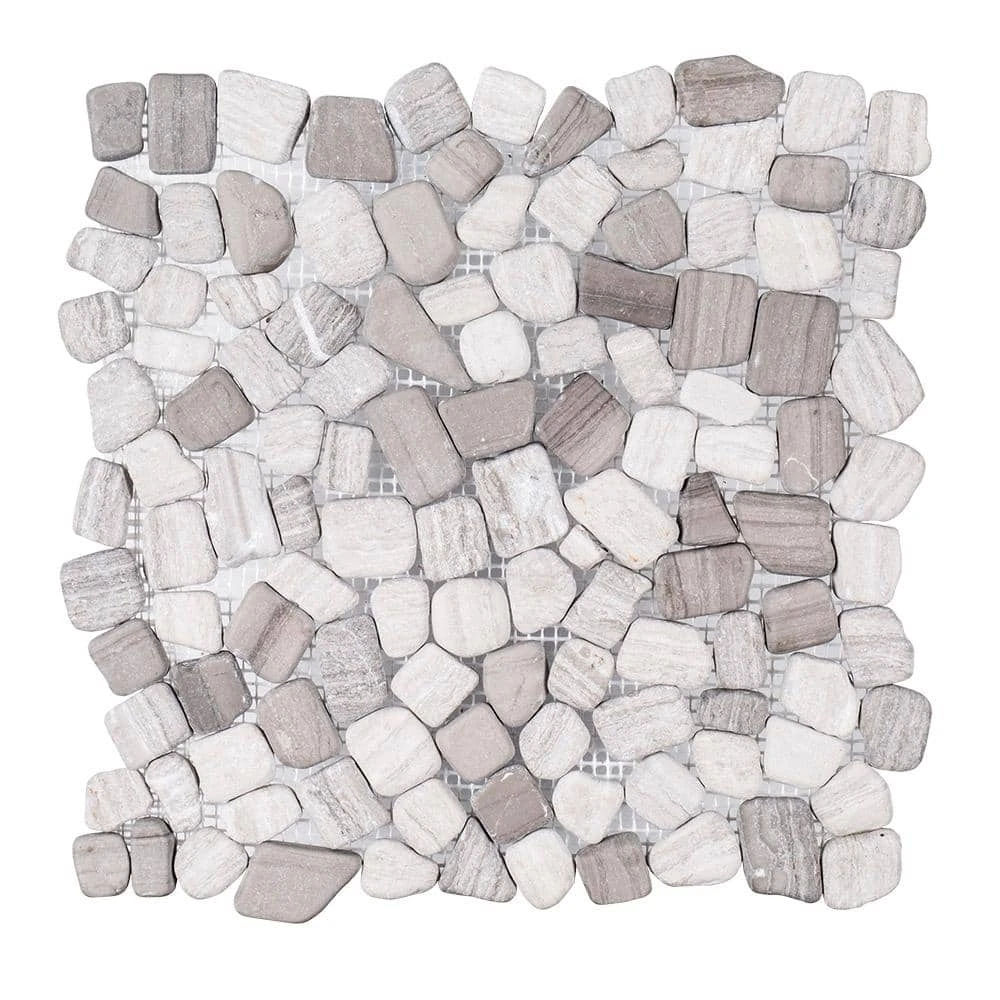 Bailey Grey Pebble 12 in. x 12 in. Honed Grey Limestone Wall and Floor Mosaic Tile (1 sq. ft./Each) by Jeffrey Court