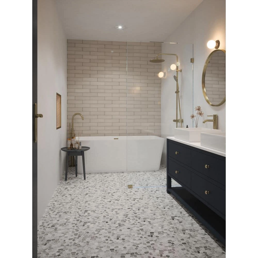 Bailey Grey Pebble 12 in. x 12 in. Honed Grey Limestone Wall and Floor Mosaic Tile (1 sq. ft./Each) by Jeffrey Court - Image 2
