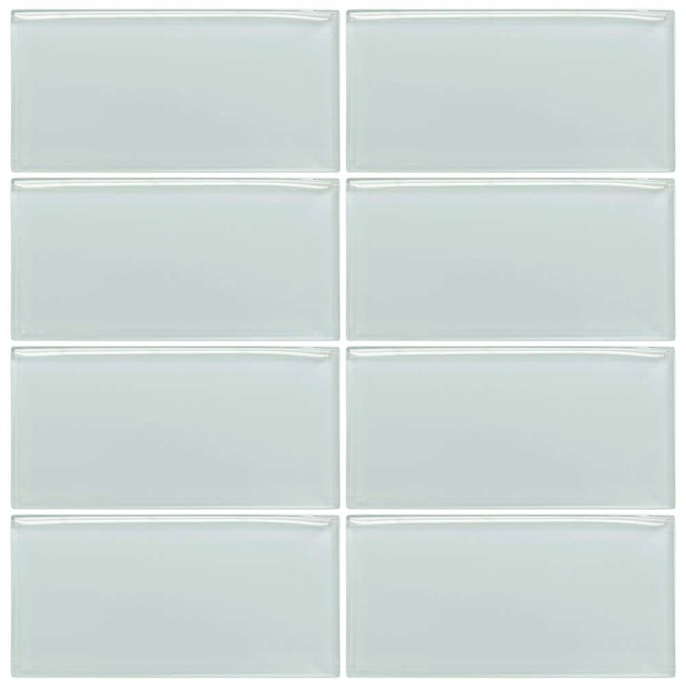 Morning Mist Blue 3 in. x 6 in. Subway Glossy Glass Wall Tile (10 sq. ft./Case) by Jeffrey Court