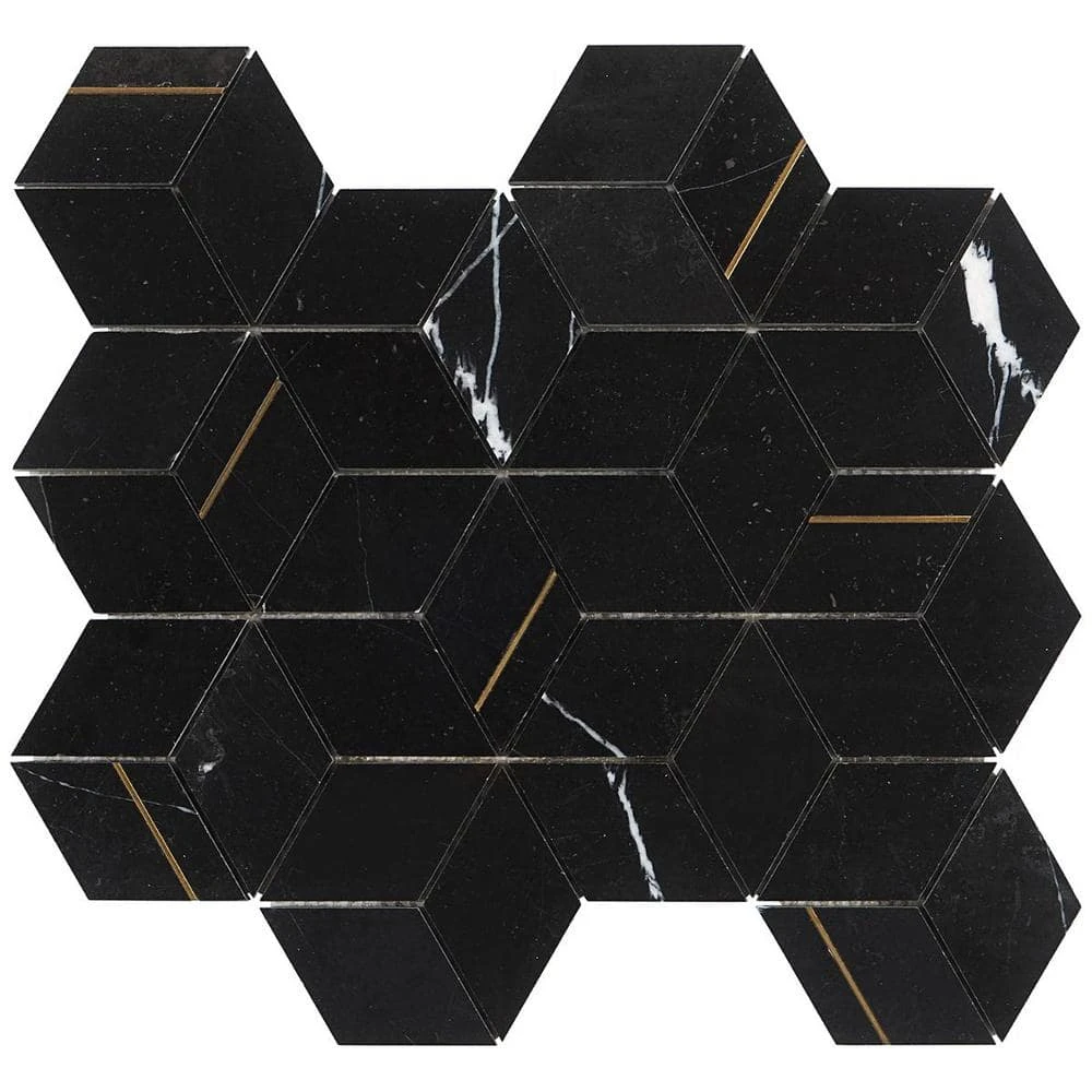 Utopia Nero 13.58 in. x 11.73 in. Polished Marble and Brass Wall Mosaic Tile (1.11 sq. ft./Each) by Ivy Hill Tile - Image 5
