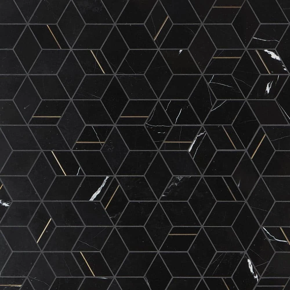 Utopia Nero 13.58 in. x 11.73 in. Polished Marble and Brass Wall Mosaic Tile (1.11 sq. ft./Each) by Ivy Hill Tile