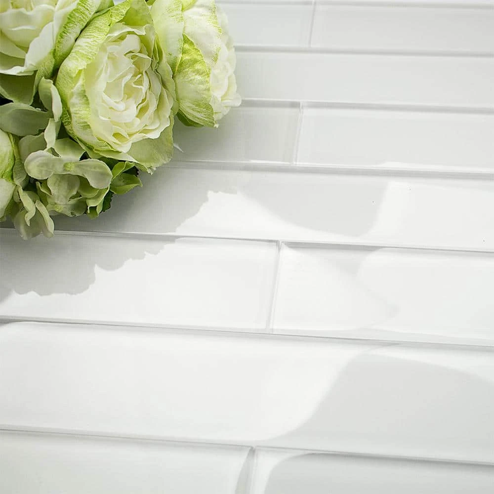 Contempo Vista Bright White 2 in. x 16 in. Polished Subway Glass Wall Tile by Ivy Hill Tile - Image 2