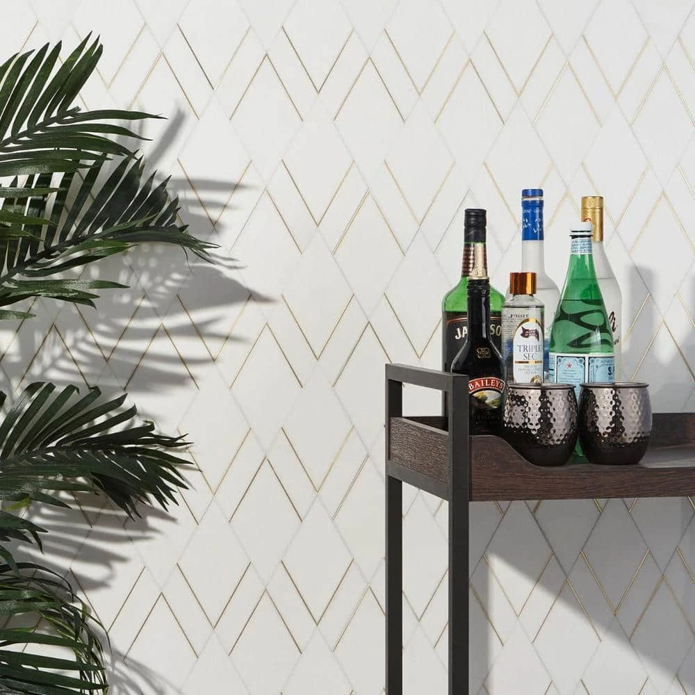 Mehko Thassos 11.81 in. x 14.96 in. Polished Marble and Brass Wall Tile (1.22 sq. ft./Each) by Ivy Hill Tile - Image 5