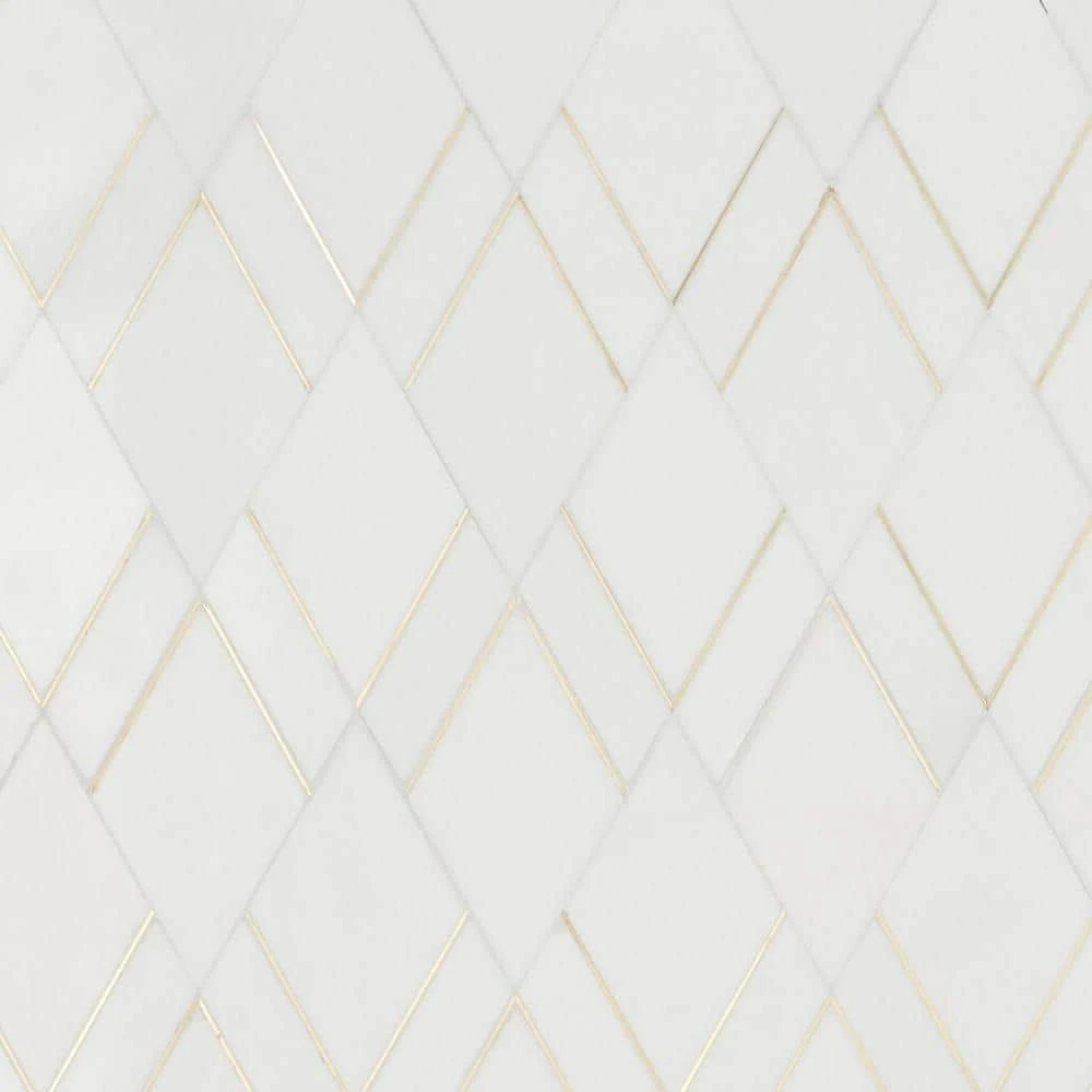 Mehko Thassos 11.81 in. x 14.96 in. Polished Marble and Brass Wall Tile (1.22 sq. ft./Each) by Ivy Hill Tile - Image 3