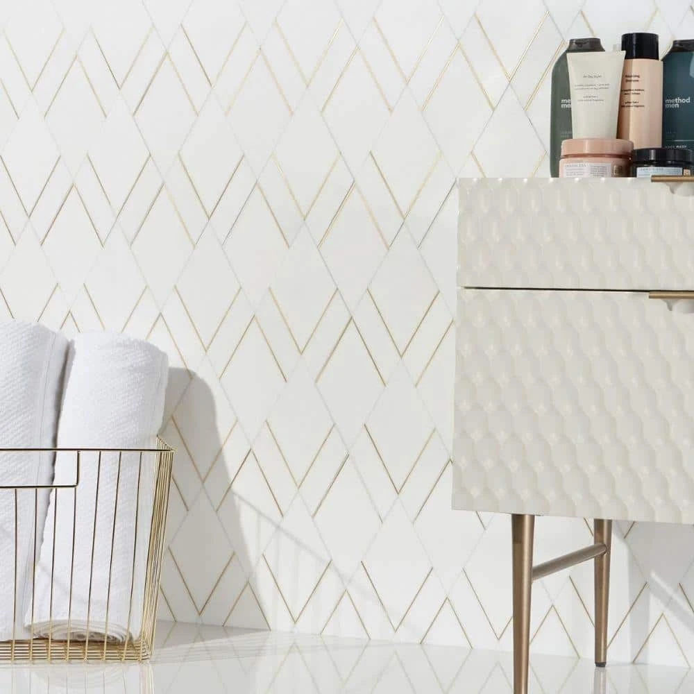 Mehko Thassos 11.81 in. x 14.96 in. Polished Marble and Brass Wall Tile (1.22 sq. ft./Each) by Ivy Hill Tile - Image 2