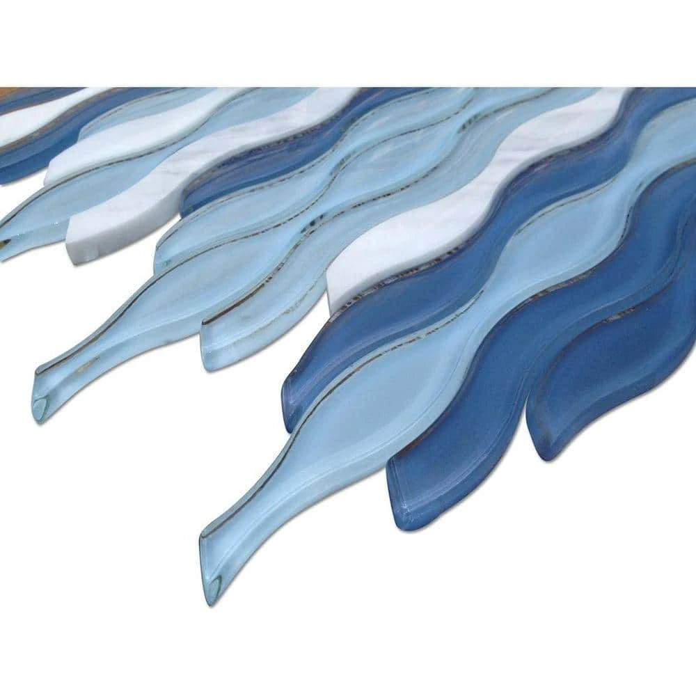 Flow Wave 12 in. x 11-1/2 in. Glass and Marble Mosaic Tile by Ivy Hill Tile - Image 5