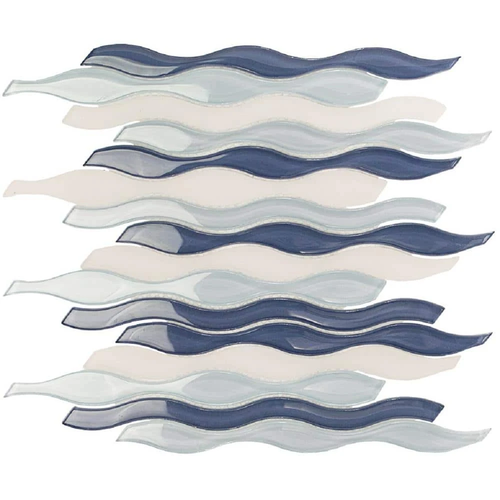 Flow Wave 12 in. x 11-1/2 in. Glass and Marble Mosaic Tile by Ivy Hill Tile - Image 2