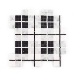 Oxford White/Black 10.125 in. x 10.125 in. Honed Thassos/Nero Marquina/Carrara Marble Mosaic Tile (7.12 sq. ft./Case) by Jeffrey Court
