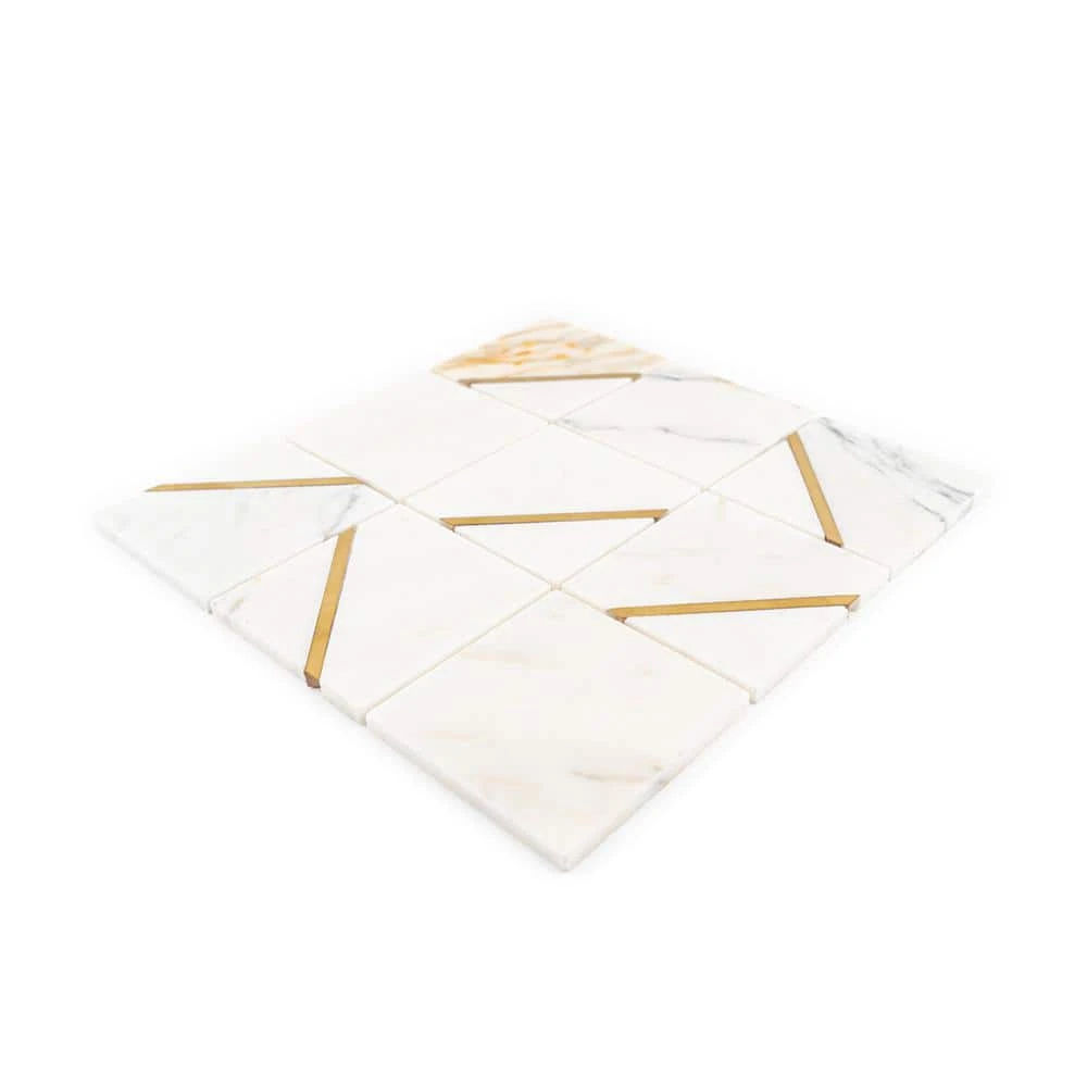 Jazzy White/Gold 11.75 in. x 11.75 in. Square Honed Calacatta Marble/Gold Metal Mosaic Tile (9.588 sq. ft./Case) by Jeffrey Court - Image 3