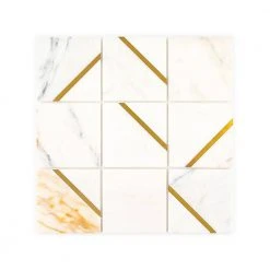 Jazzy White/Gold 11.75 in. x 11.75 in. Square Honed Calacatta Marble/Gold Metal Mosaic Tile (9.588 sq. ft./Case) by Jeffrey Court