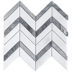 Glacier Edge White and Gray 9.875 in. x 11.25 in. Chevron Honed Marble Floor and Wall Mosaic Tile (0.771 sq. ft./Each) by Jeffrey Court