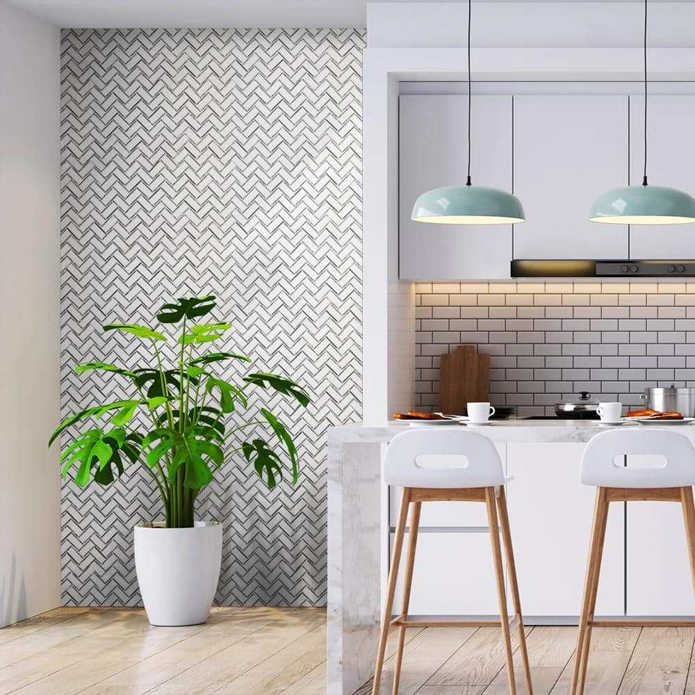 Bayou White 10.25 in. x 11.875 in. Herringbone Mixed Marble Wall and Floor Mosaic Tile (0.845 sq. ft./Each) by Jeffrey Court - Image 2