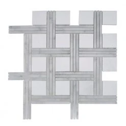 Bedford White 12.375 in. x 12.375 in. Basket Weave Marble Wall and Floor Mosaic Tile (10.63 sq. ft./Case) by Jeffrey Court