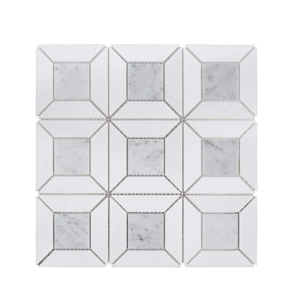 Doheny Thassos White 12.375 in. x 12.375 in. Basket Weave Mixed Marble Wall and Floor Mosaic Tile (10.63 sq. ft./Case) by Jeffrey Court