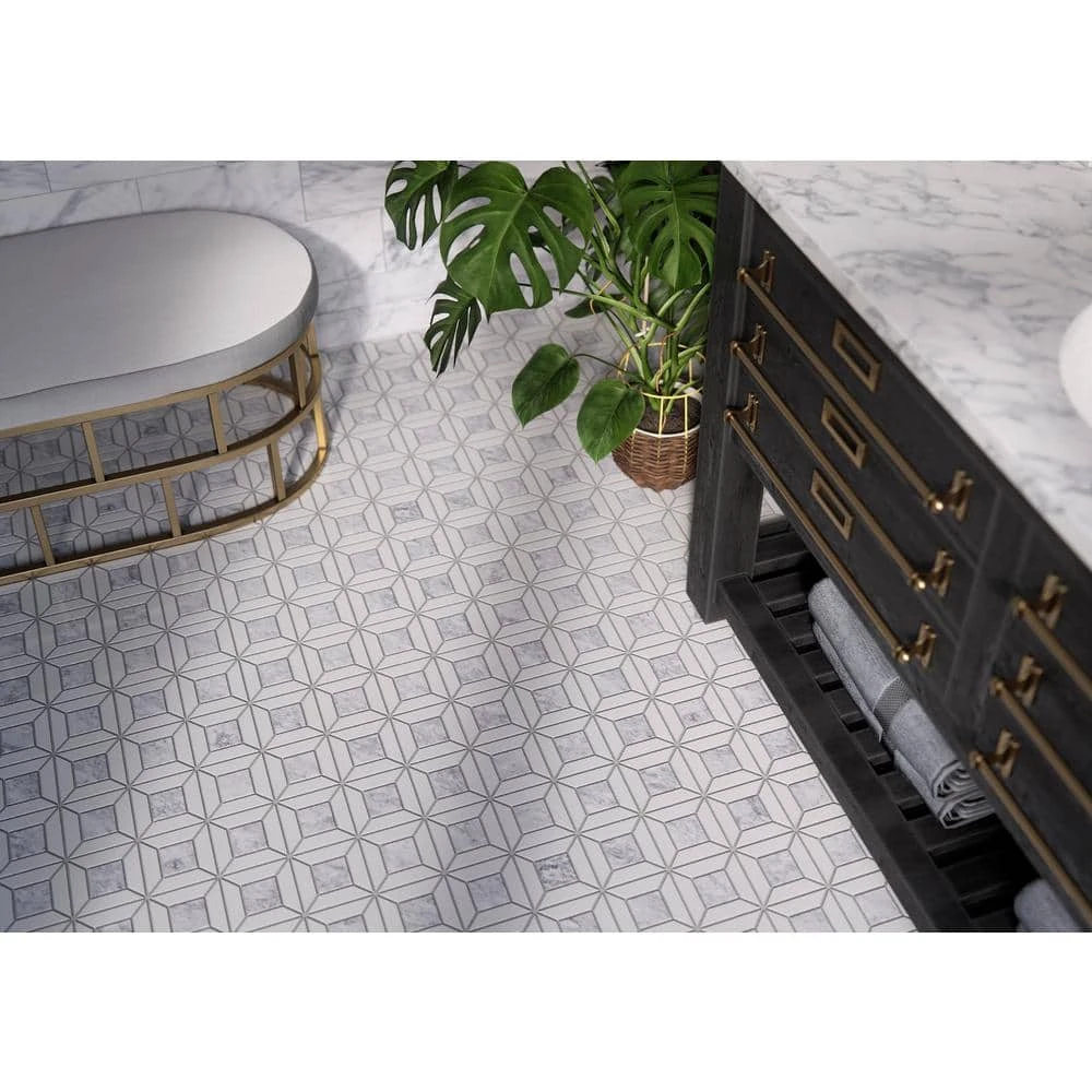 Doheny Thassos White 12.375 in. x 12.375 in. Basket Weave Mixed Marble Wall and Floor Mosaic Tile (10.63 sq. ft./Case) by Jeffrey Court - Image 2