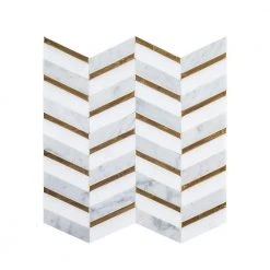 Dreamcicle White 11.875 in. x 11.875 in. Chevron Marble/Gold Metal Floor and Wall Mosaic Tile (0.979 sq. ft./Each) by Jeffrey Court