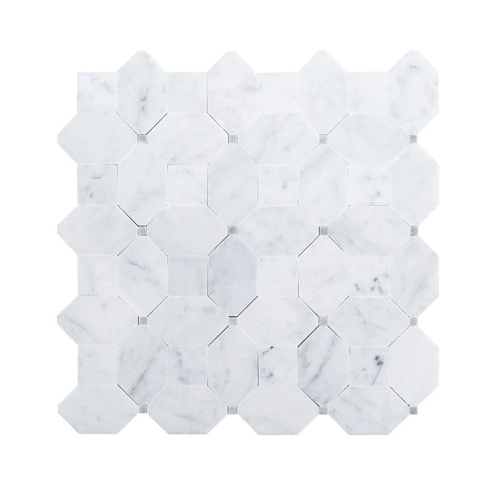 Hillcrest White 9.875 in. x 9.875 in. Geometric Marble Wall and Floor Mosaic Tile (6.77 sq. ft./Case) by Jeffrey Court