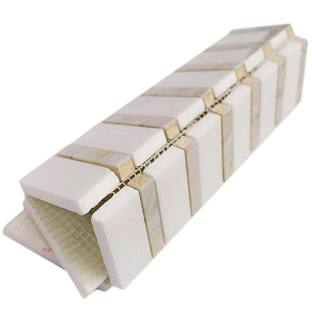 Blazon White Thassos And Mother Of Pearl Herringbone 11 3/4 in. x 11 5/8 in. Polished Glass Mosaic Tile by Ivy Hill Tile - Image 7